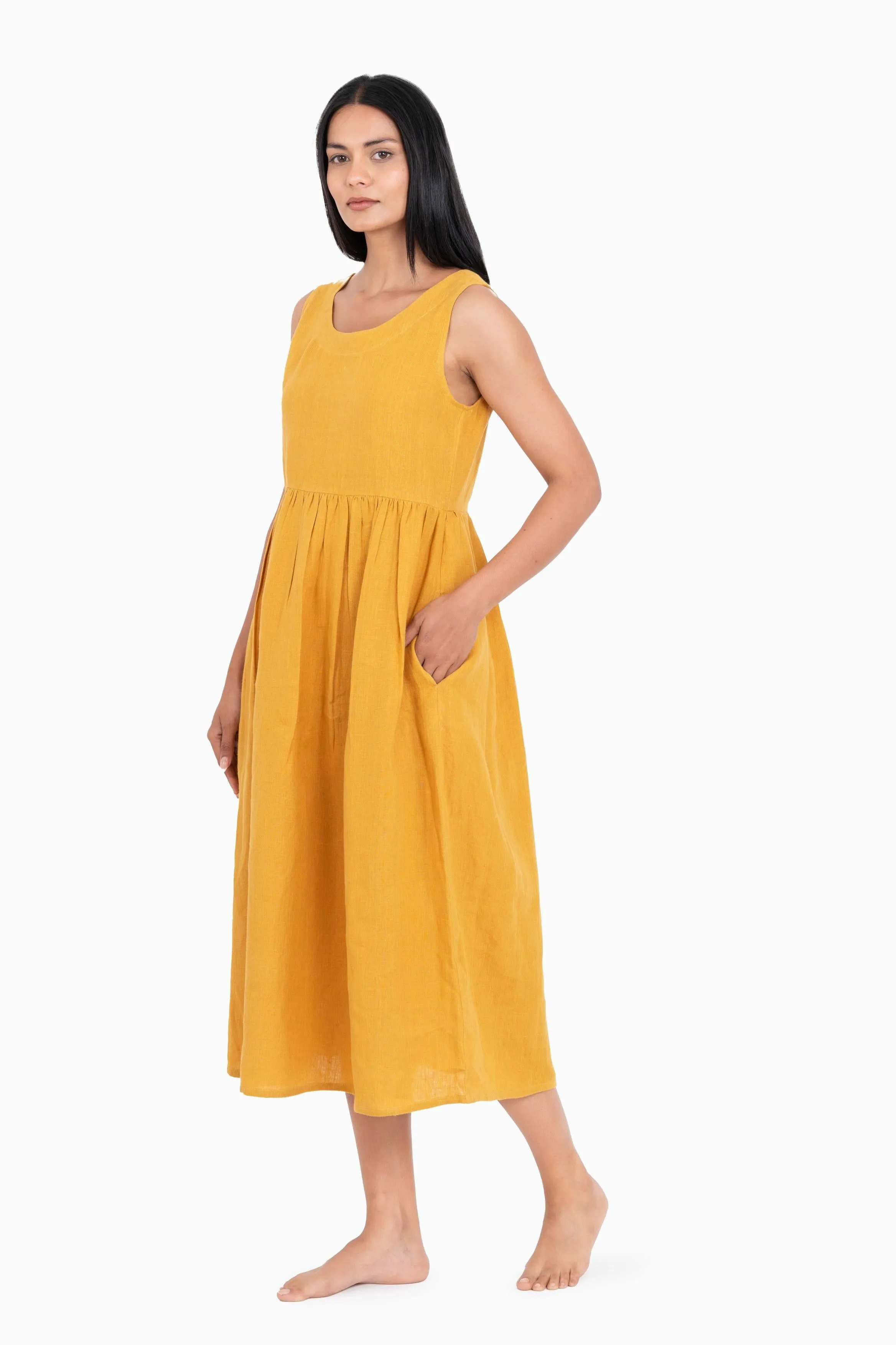 Linen Achill Dress-Pacific Blue