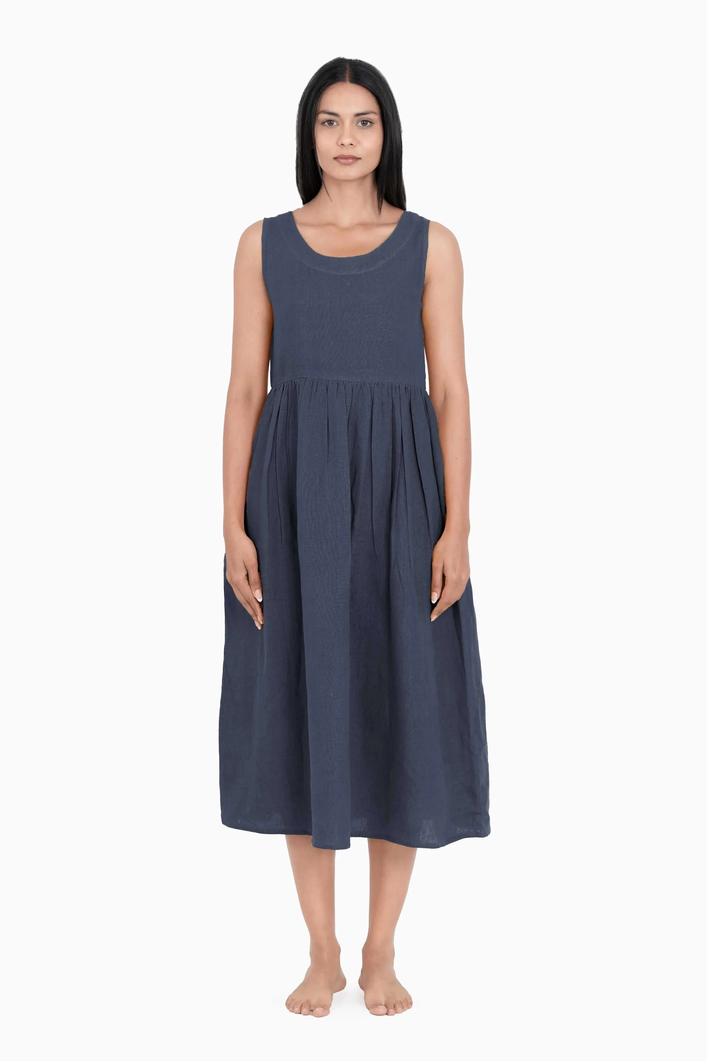 Linen Achill Dress-Pacific Blue