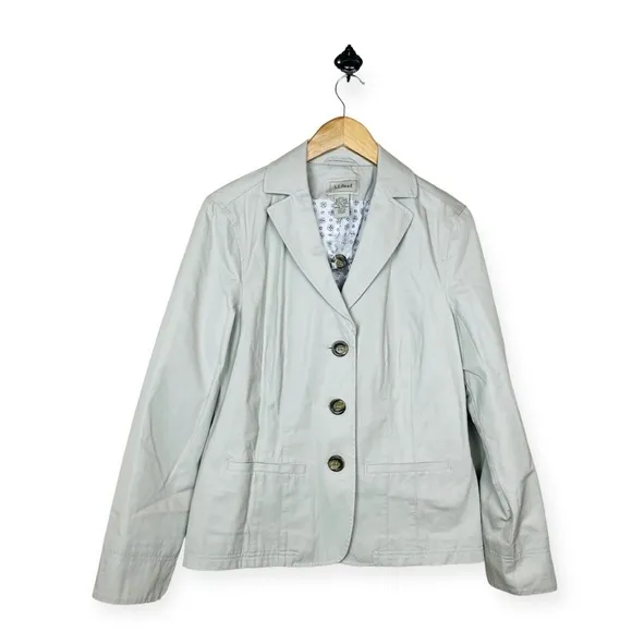 L.L. BEAN Khaki Womens Chino Blazer Jacket 10 Reg NWOT Classic Utility Collar
