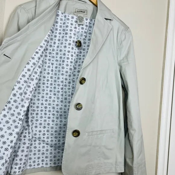 L.L. BEAN Khaki Womens Chino Blazer Jacket 10 Reg NWOT Classic Utility Collar