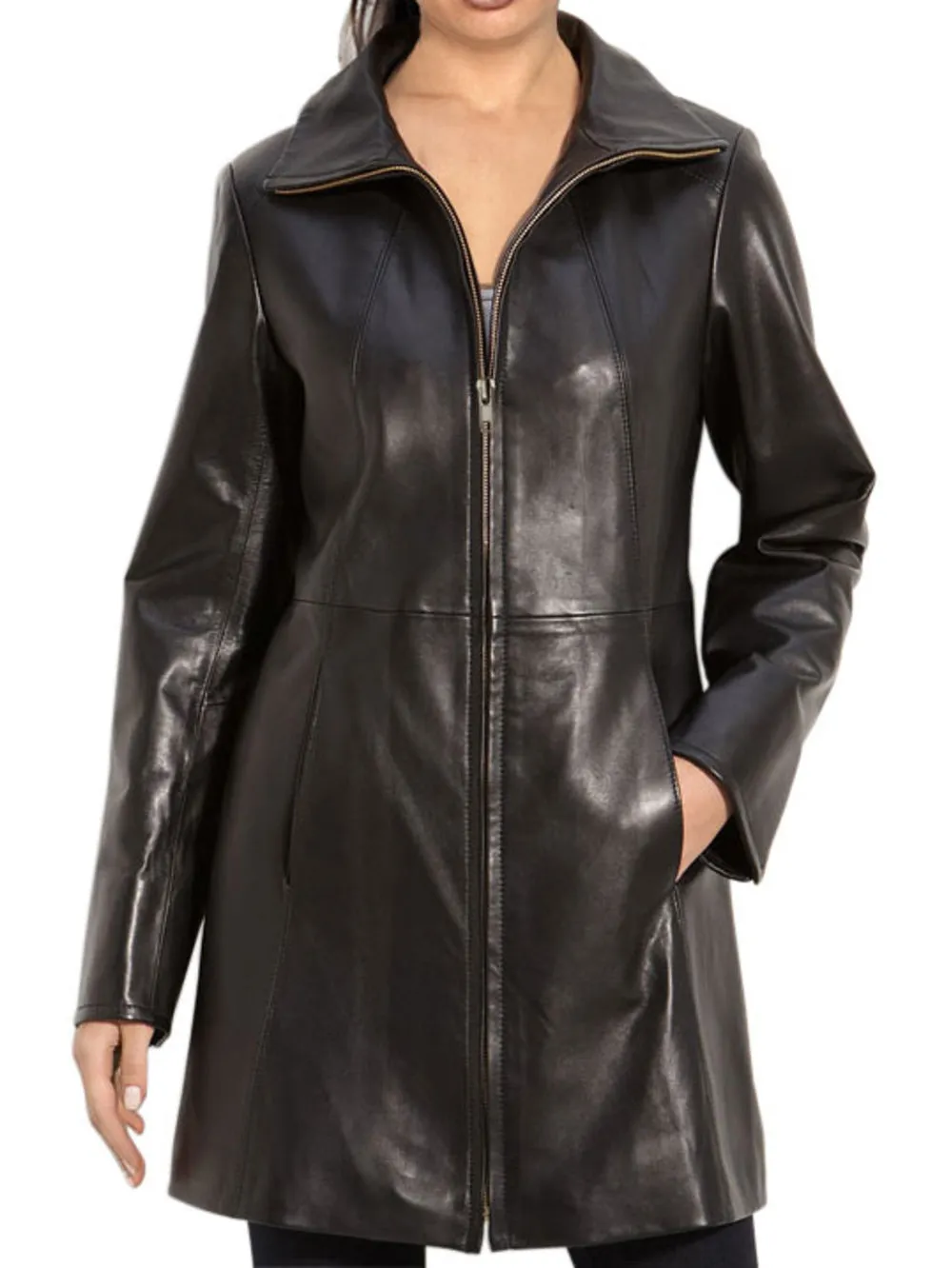 Logo-Lined Signature Leather Coat for Women