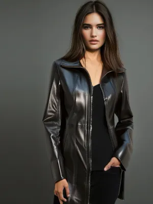 Logo-Lined Signature Leather Coat for Women