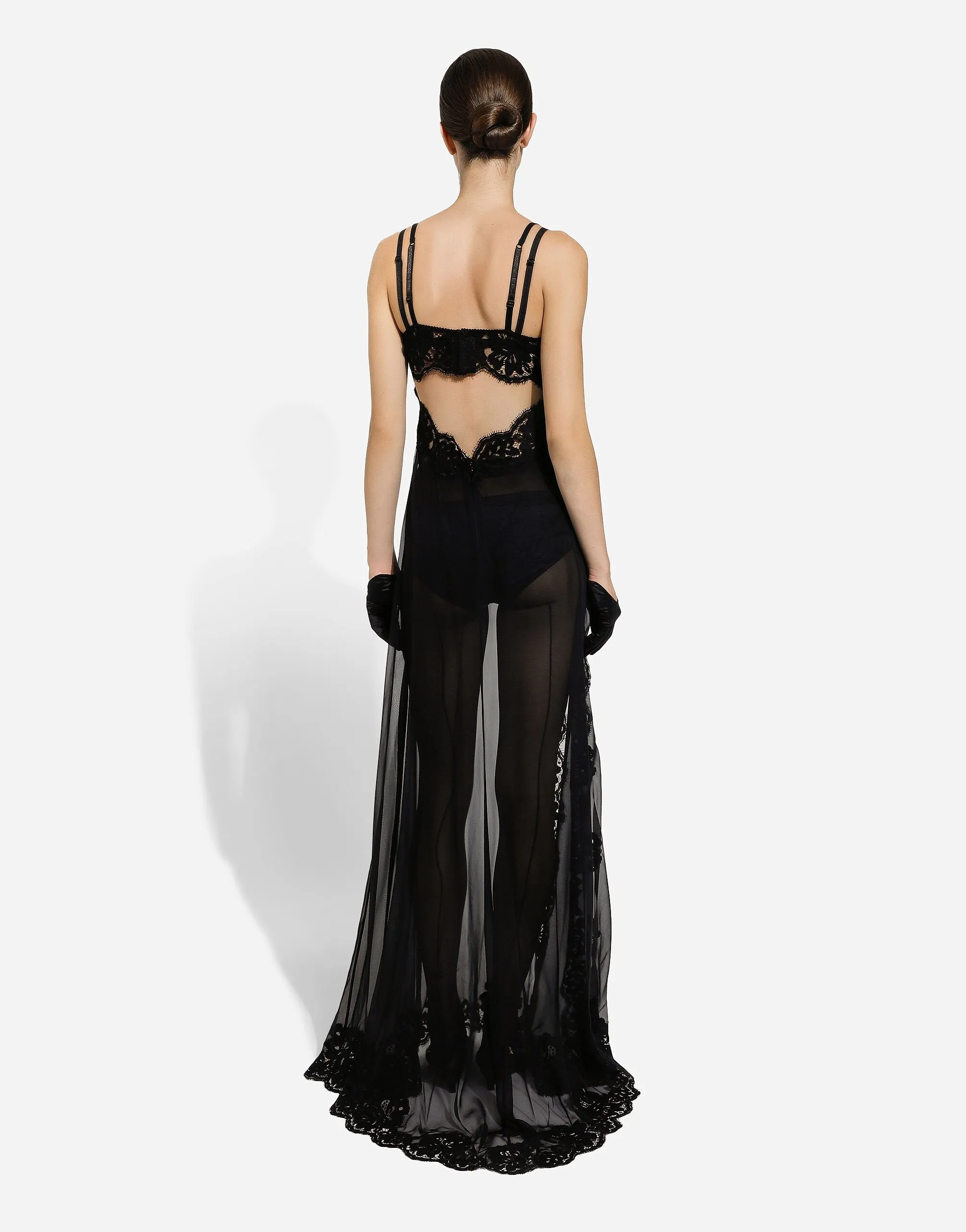 Long Silk Chiffon And Chantilly Lace Slip Dress