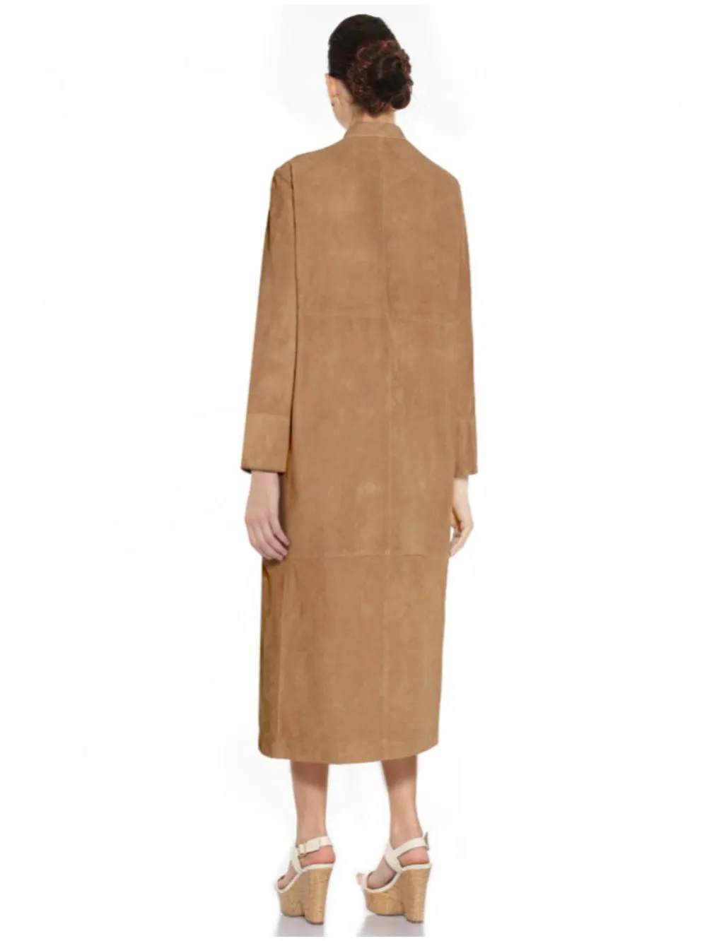 Long Suede Zip-Front Leather Coat for Women