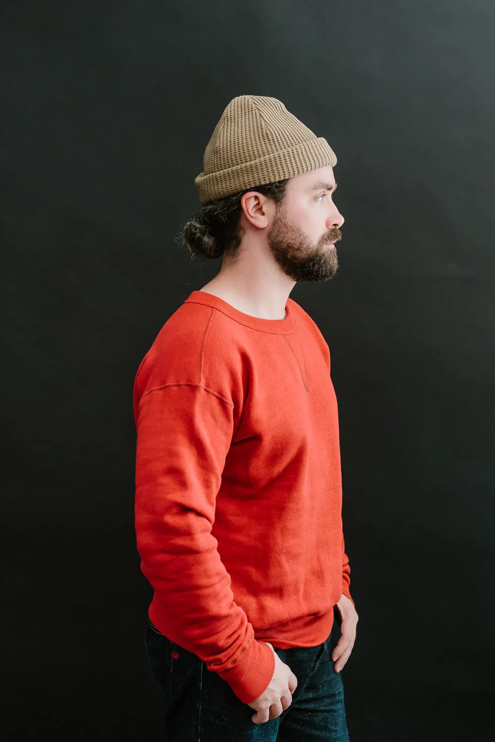 Lot 260 - DENIME - Four Needle V-Gusset Crew Neck Sweatshirt - Red