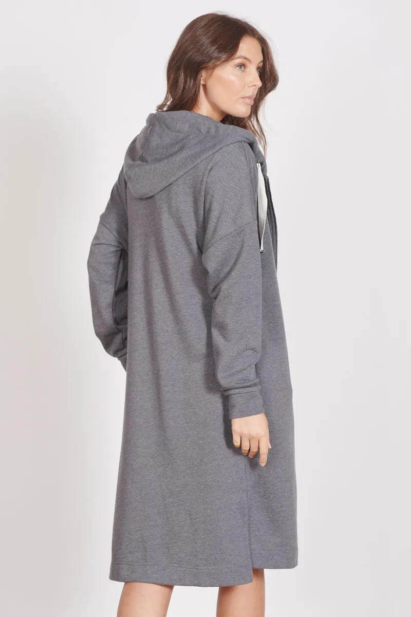 Lottie Grey Marl Loungewear Longline Zip Through Hooded Sweater