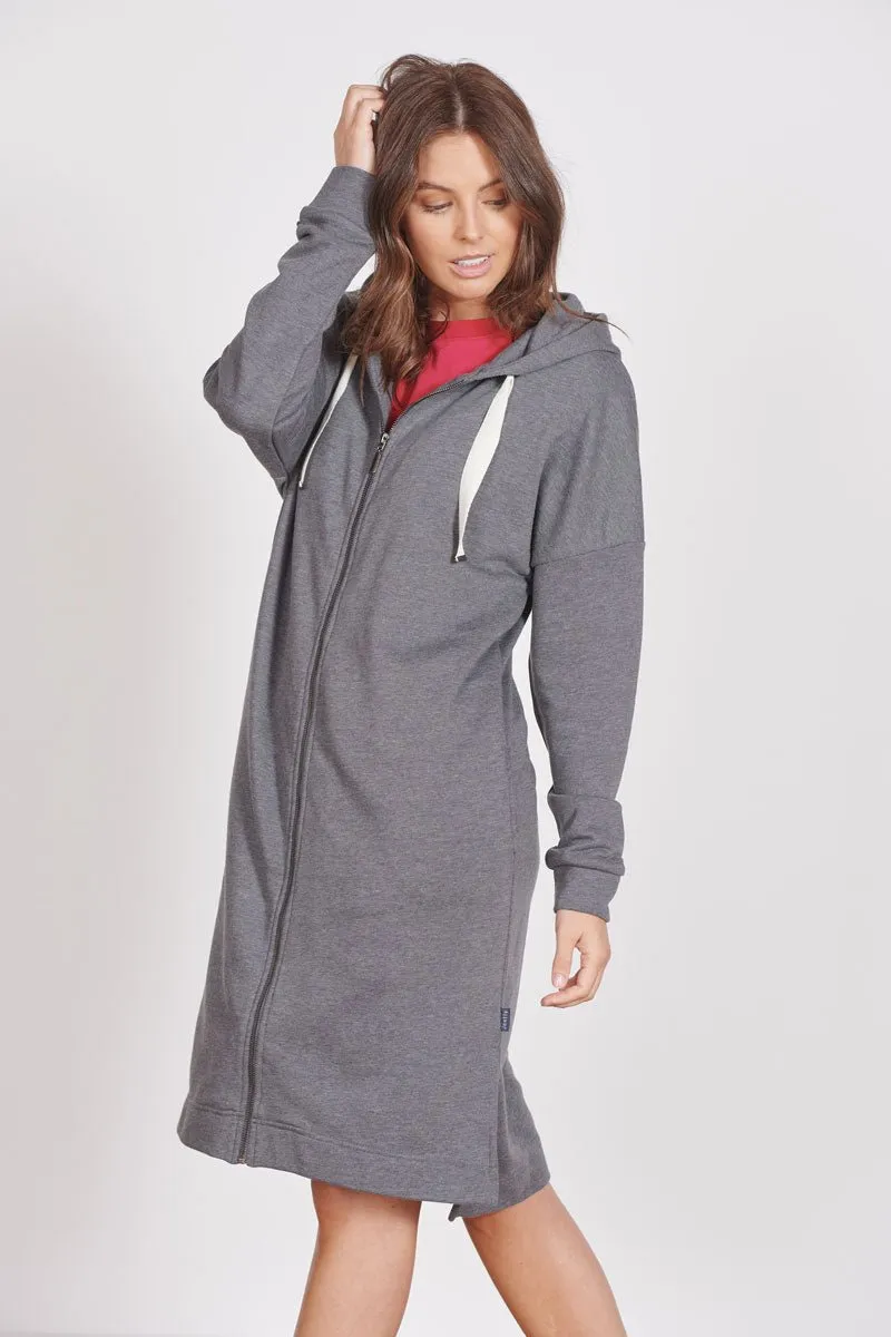 Lottie Grey Marl Loungewear Longline Zip Through Hooded Sweater