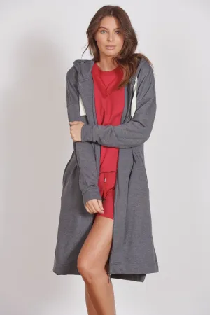 Lottie Grey Marl Loungewear Longline Zip Through Hooded Sweater