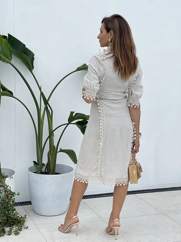 Louetta Embroidered Dress - Natural