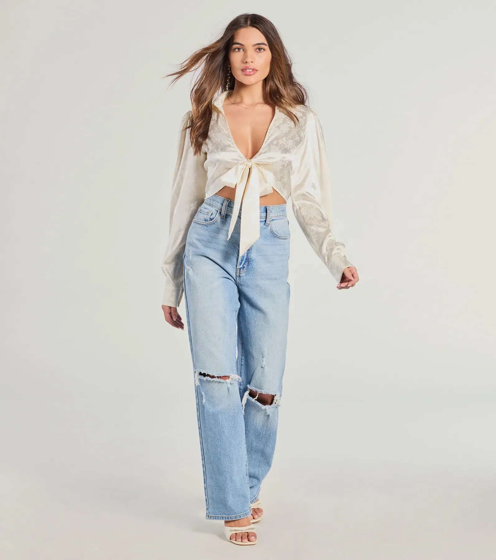 Luxe Demure Tie-Front Satin Crop Top