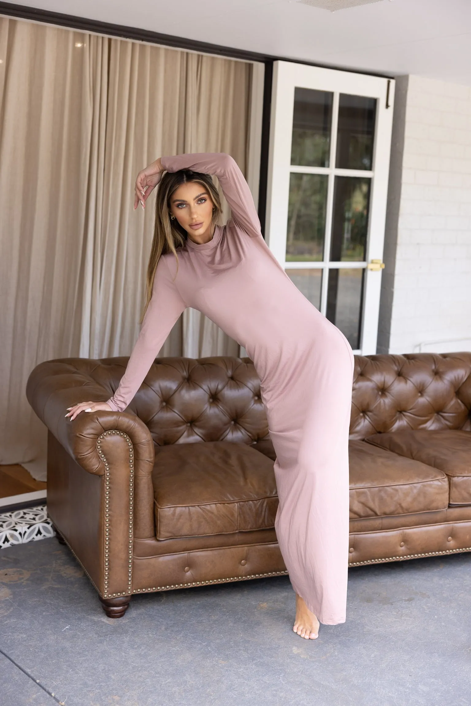 Luxe Slip Dress Low Neck Berry