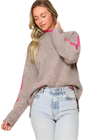 Marled Brown Raglan Sleeve Funnel Neck Sweater