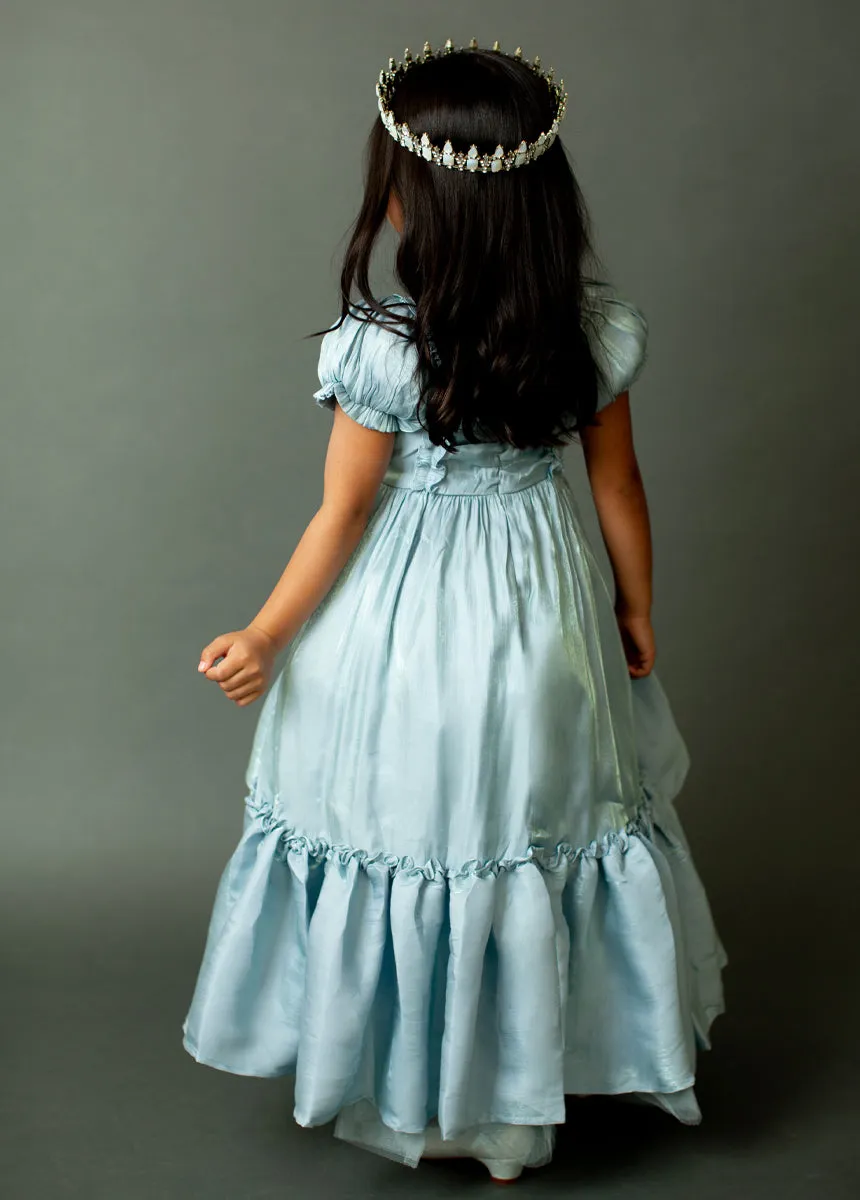 Mathilda Petticoat Dress in Powder Blue Iridescent