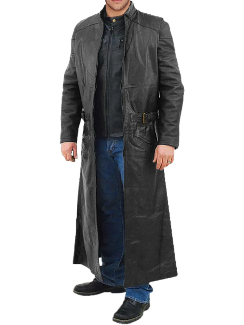 Matrix Style Long Leather Coat for Men