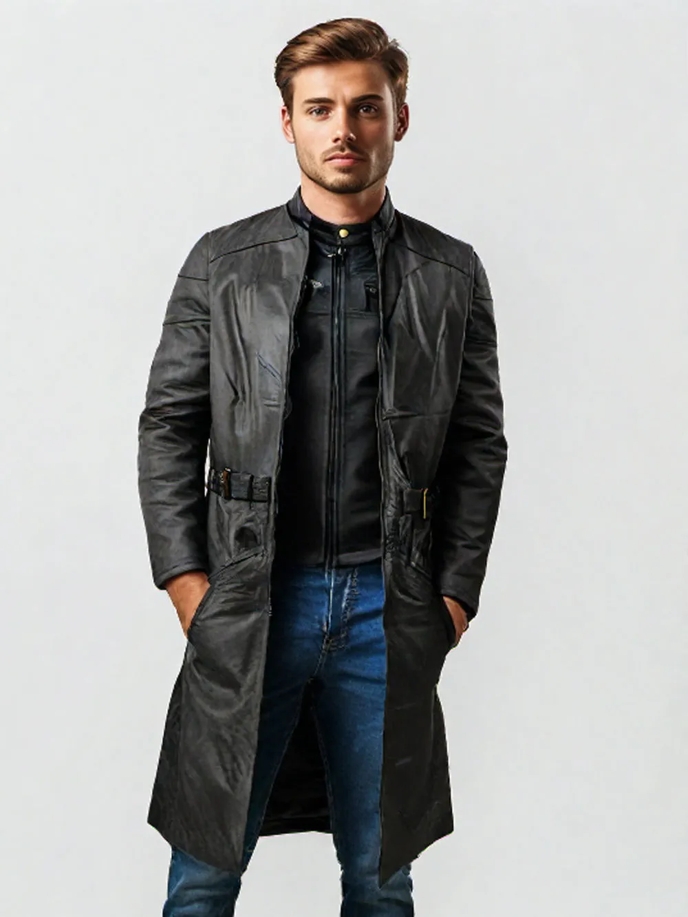 Matrix Style Long Leather Coat for Men