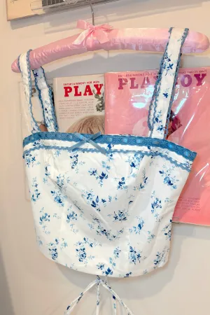 Mckenna Blue Floral Bow Top