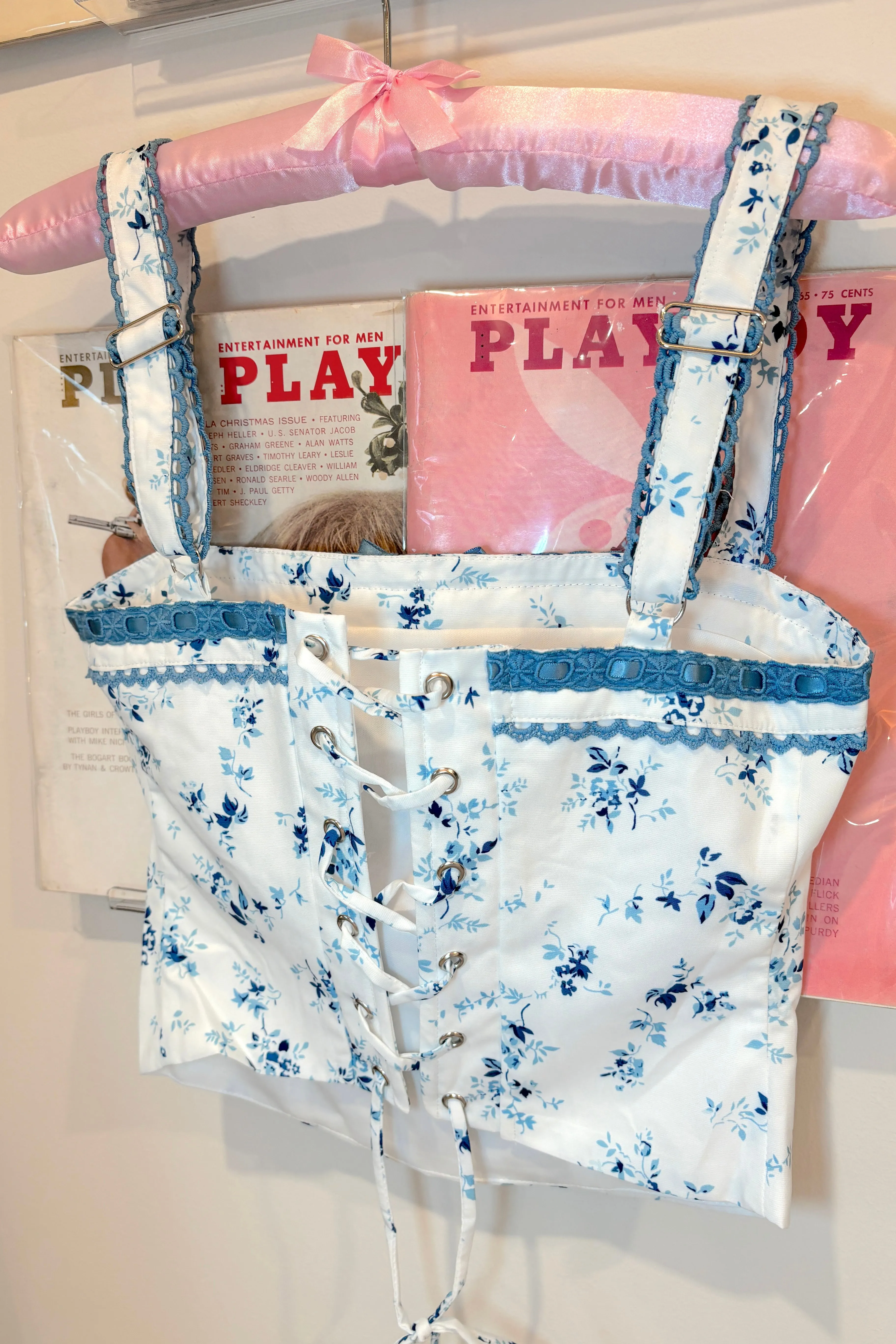 Mckenna Blue Floral Bow Top