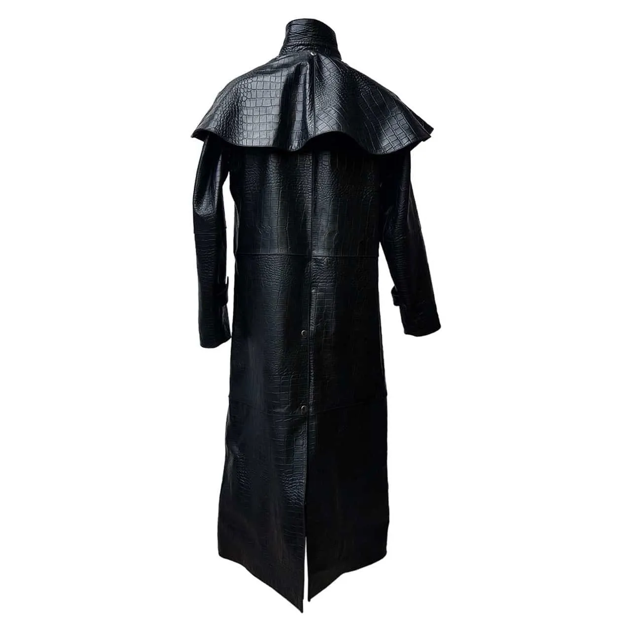 Mens Black Crocodile Print Leather Duster Riding Hunting Steampunk Trench Matrix Coat - T7-CROC