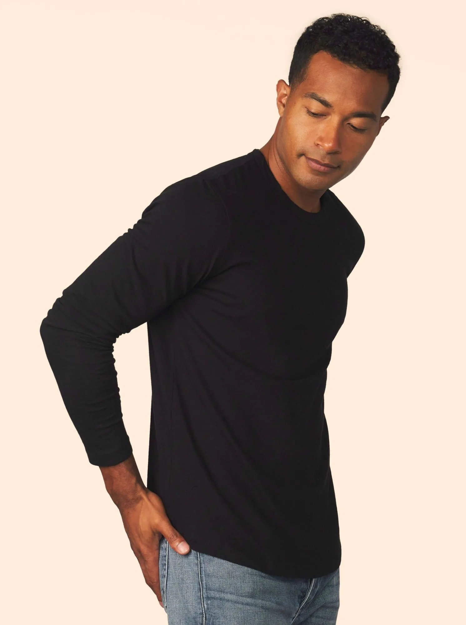 men’s cotton cashmere long sleeve - black