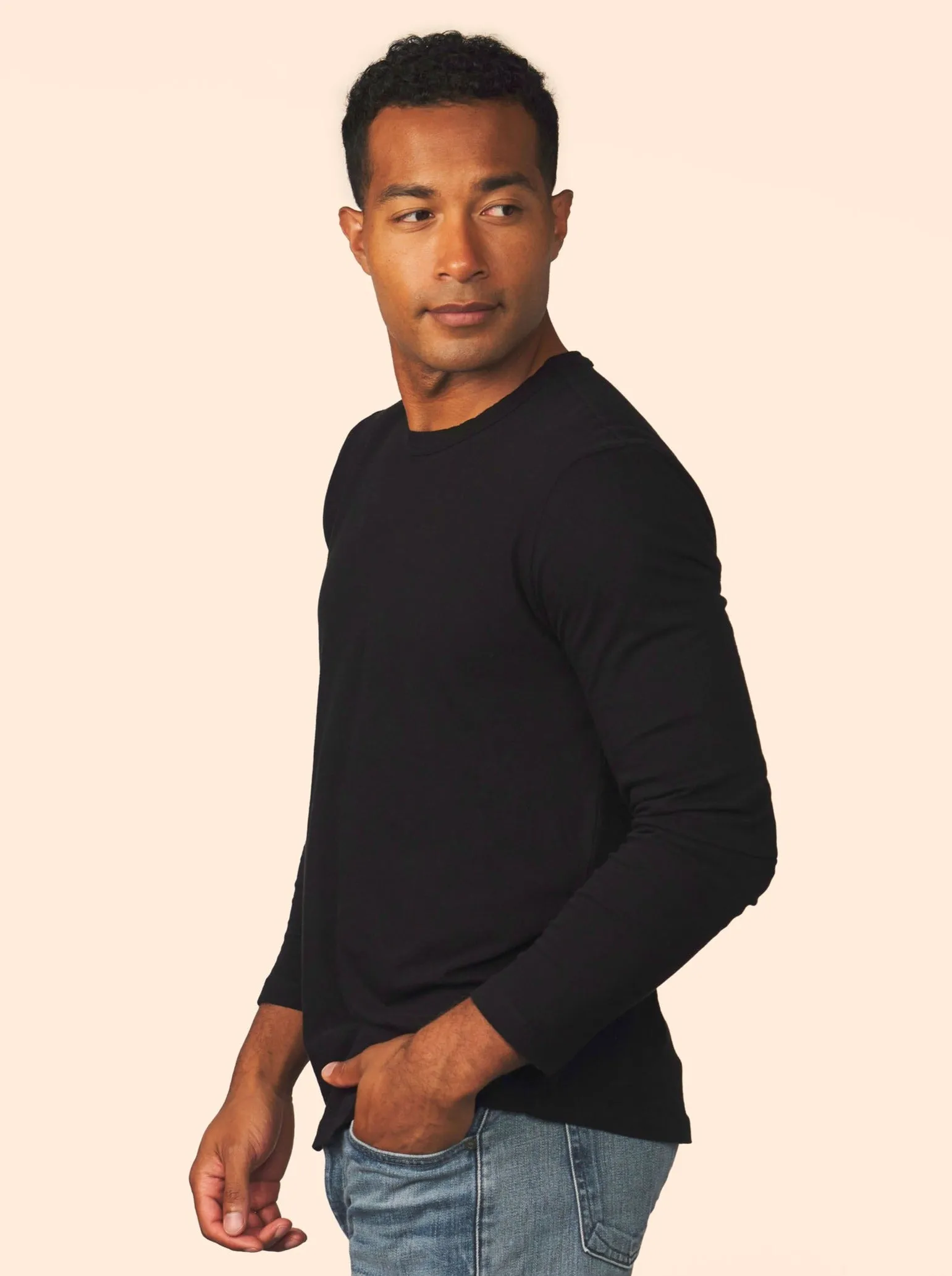 men’s cotton cashmere long sleeve - black