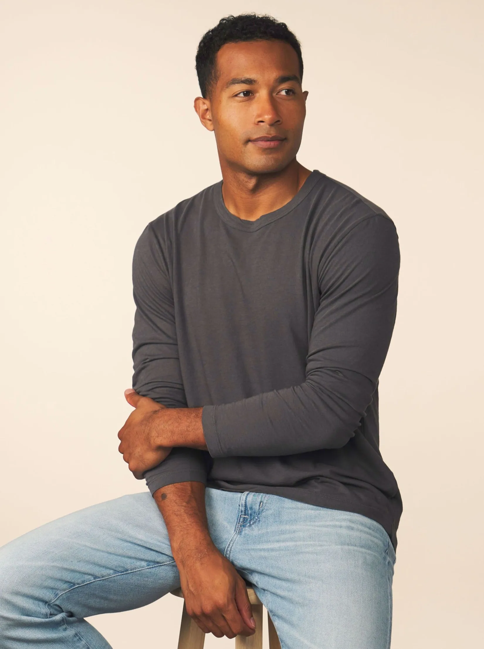 men’s cotton cashmere long sleeve - carbon