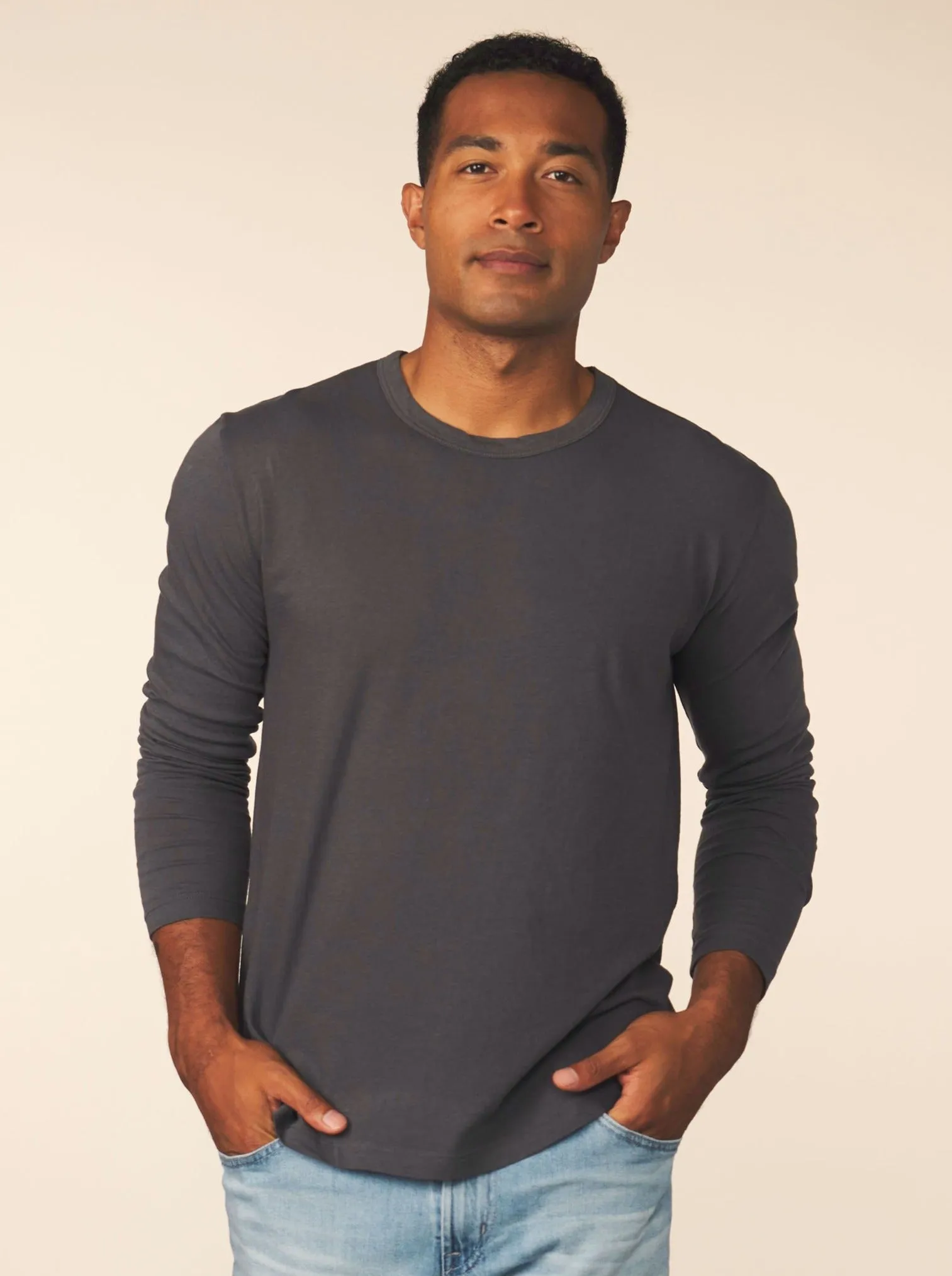 men’s cotton cashmere long sleeve - carbon