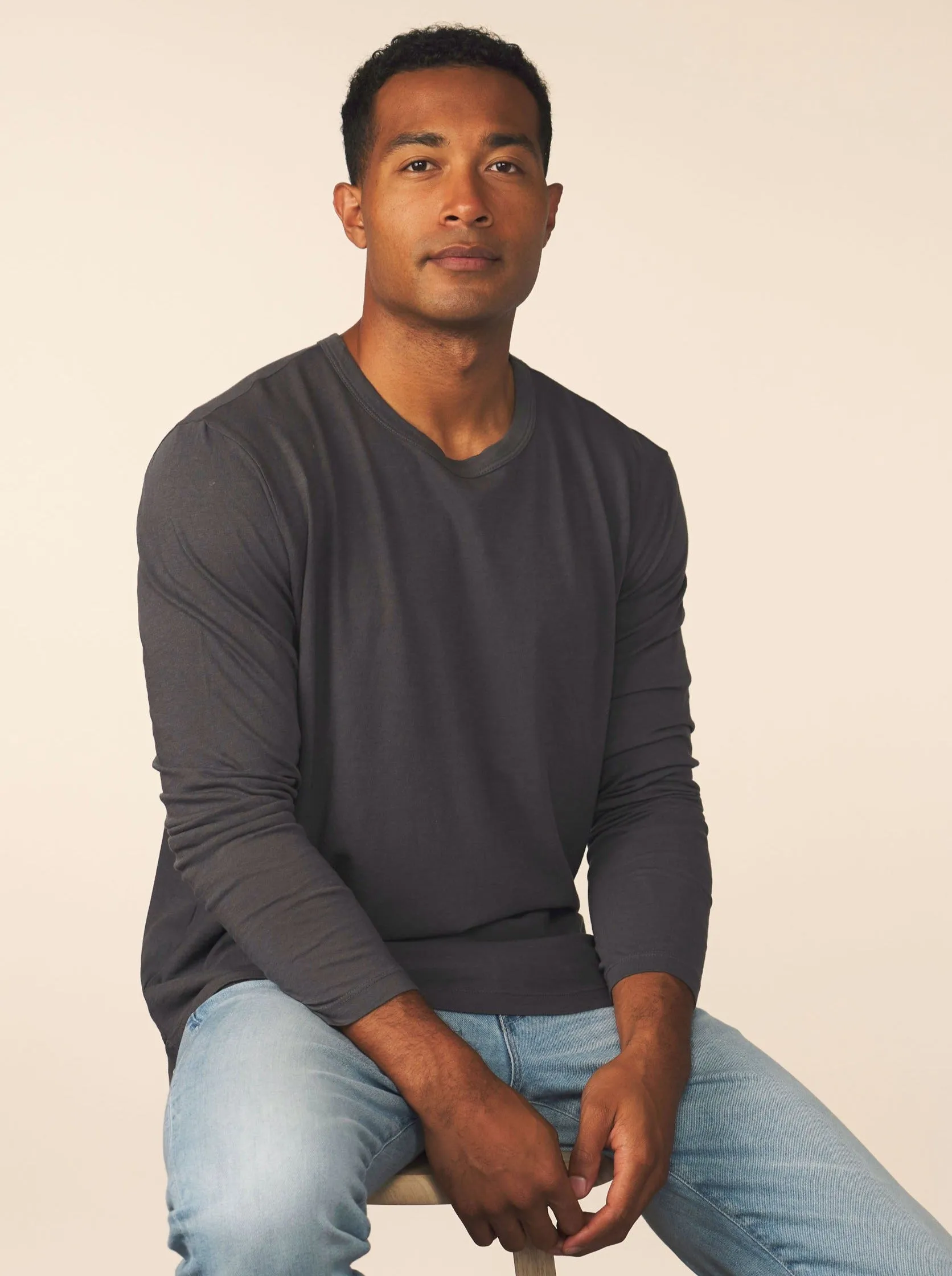 men’s cotton cashmere long sleeve - carbon