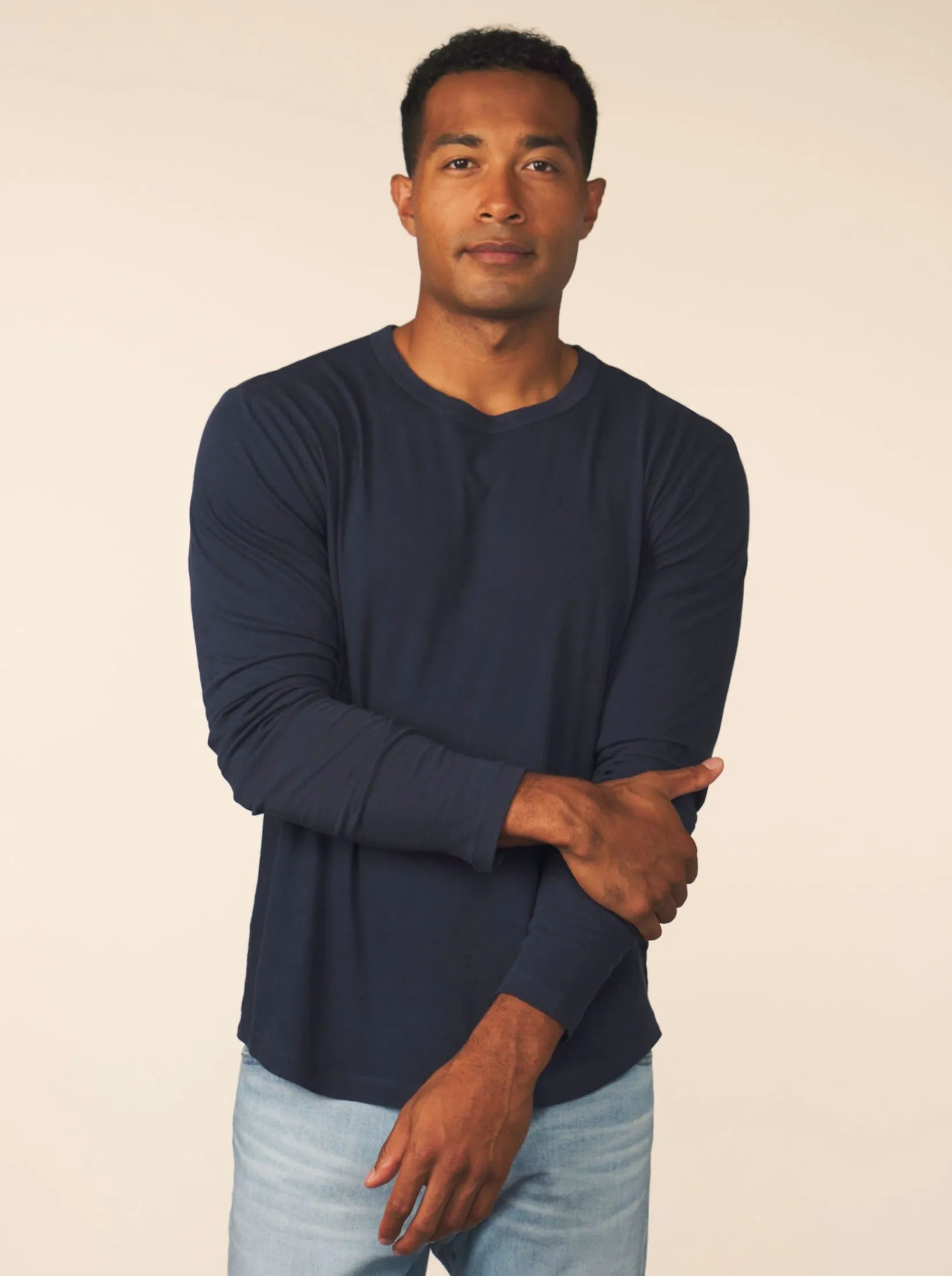 men’s cotton cashmere long sleeve - pacific