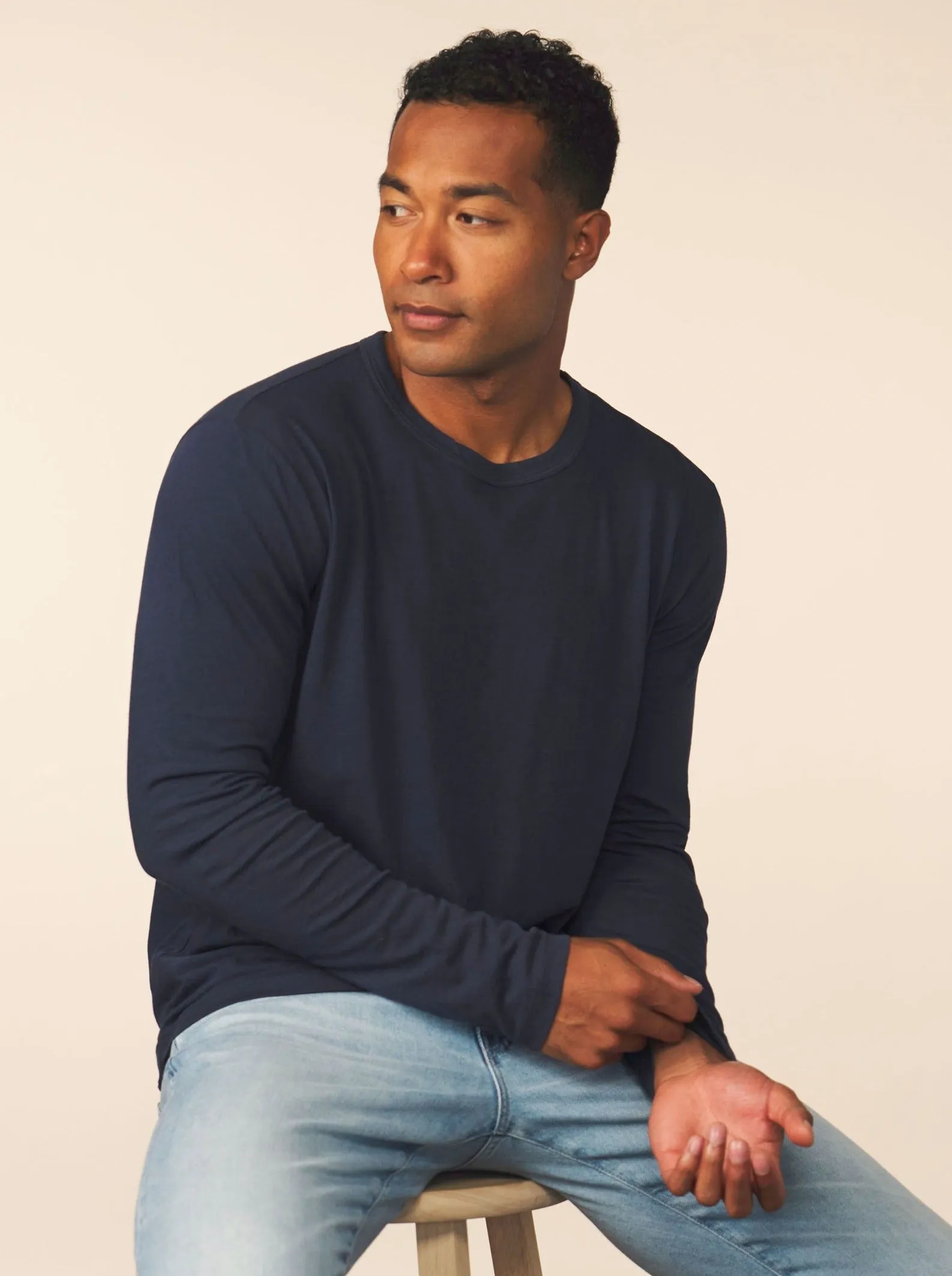 men’s cotton cashmere long sleeve - pacific