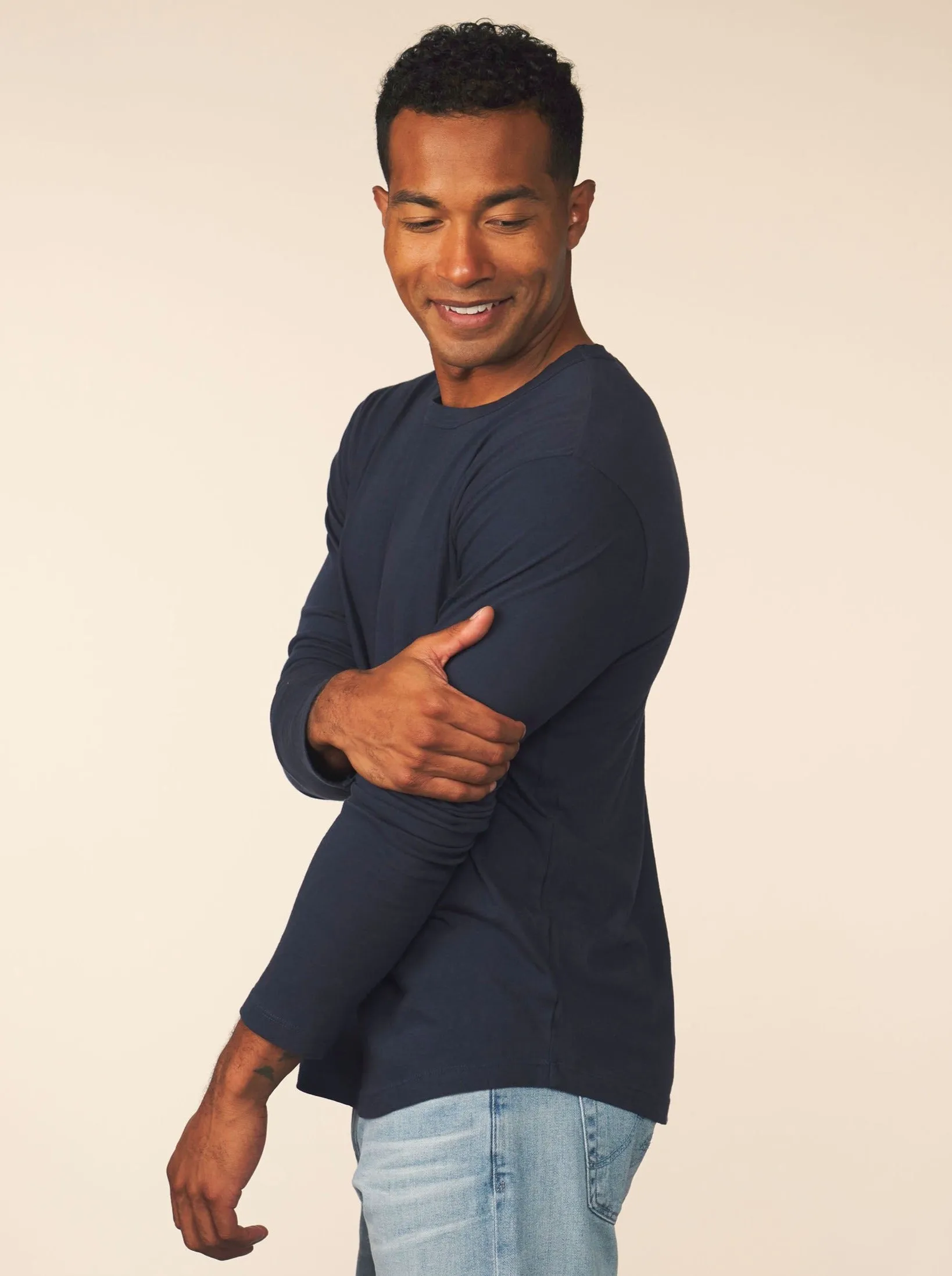 men’s cotton cashmere long sleeve - pacific