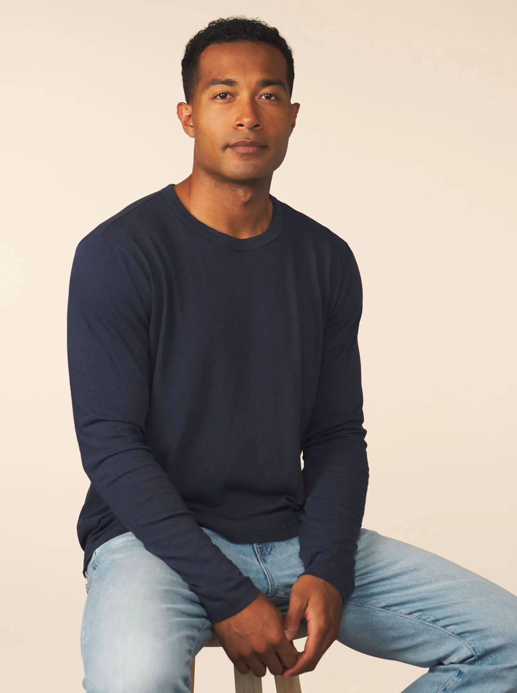 men’s cotton cashmere long sleeve - pacific