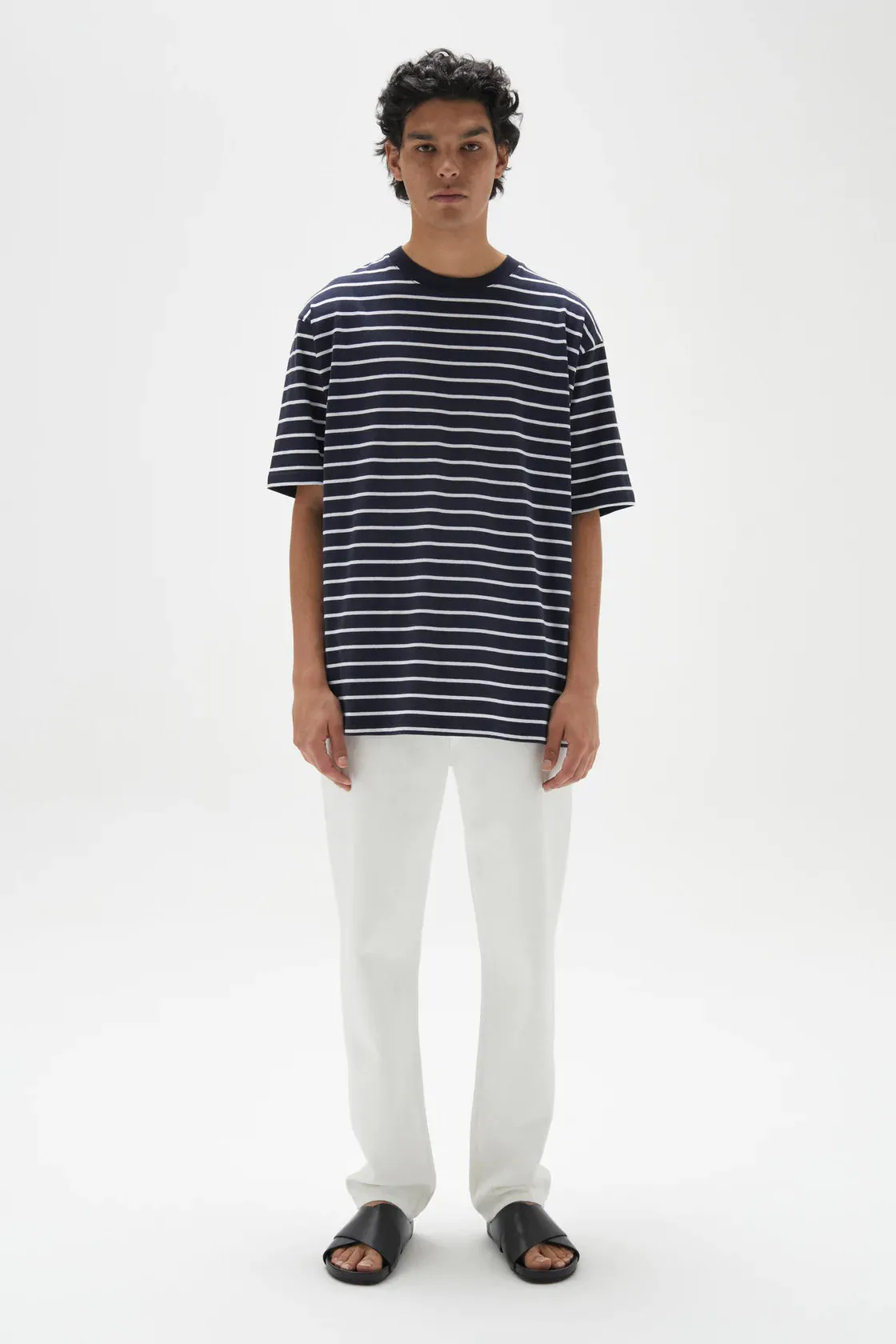 Mens Oversized Tee Navy Stripe