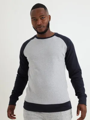 Men's Raglan Crew Fleece Top - Navy/Grey