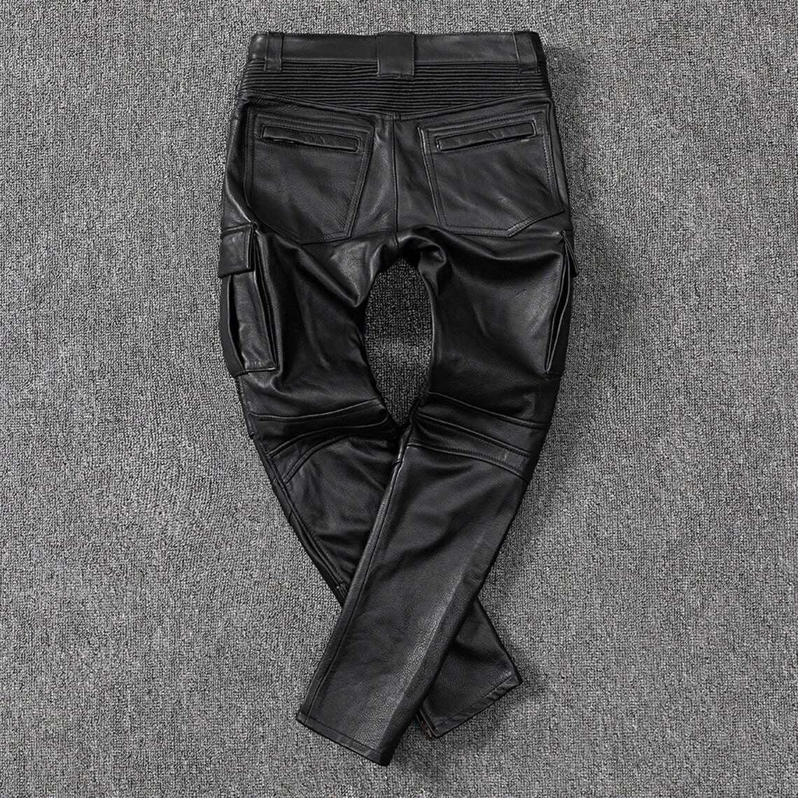 Men's Real Cowhide Leather Cargo Pants Bikers Pants