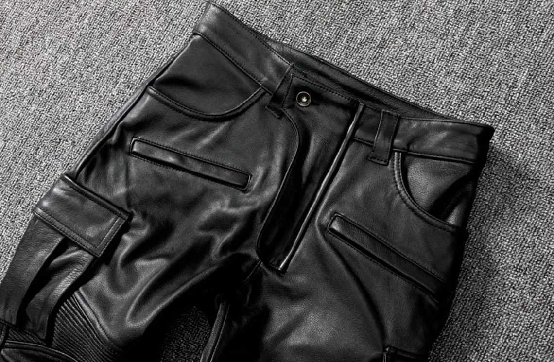 Men's Real Cowhide Leather Cargo Pants Bikers Pants