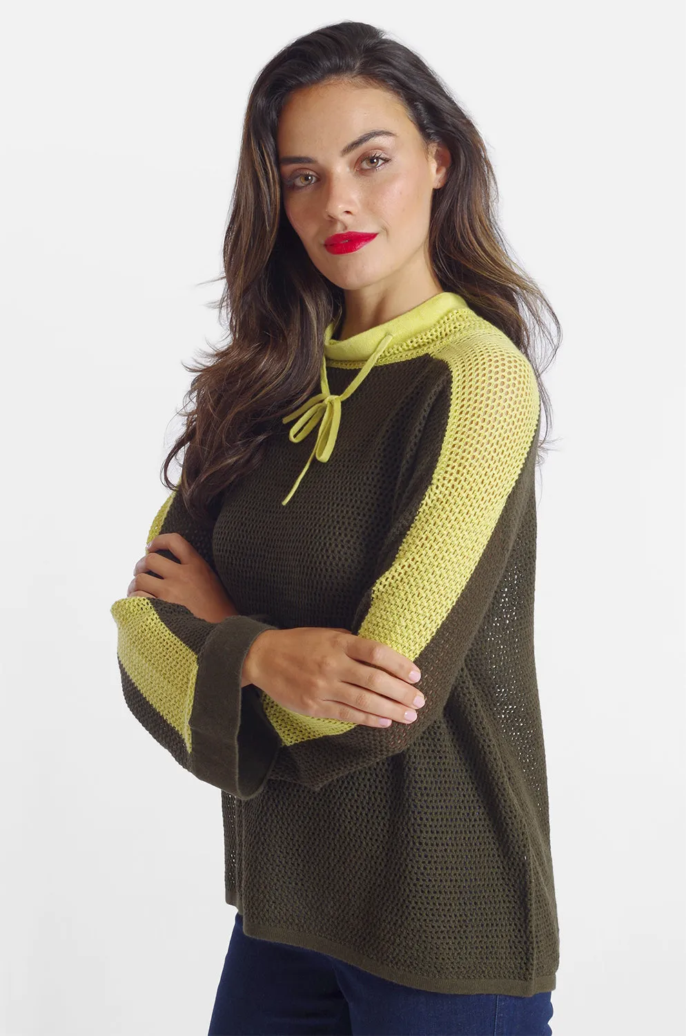 Mesh Stitch Drawstring Funnel Neck: FINAL SALE