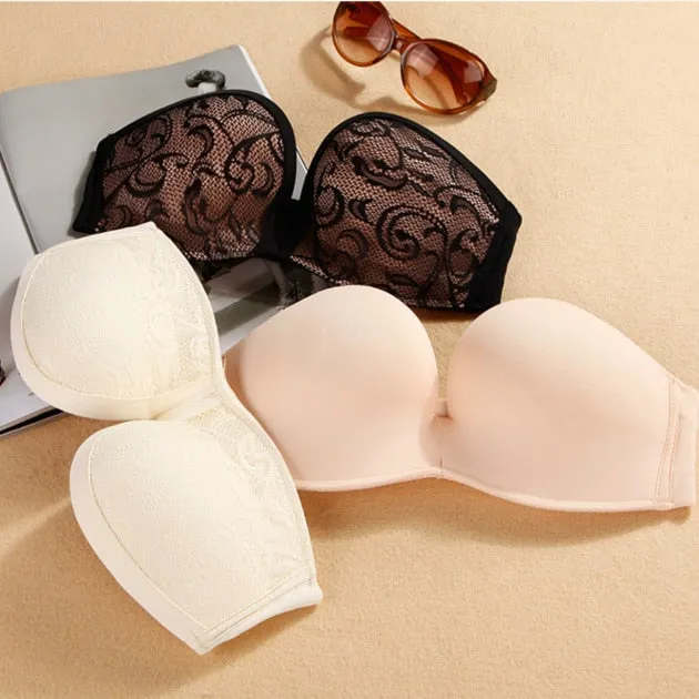 Miracle Non - Slip Strapless Bra with Extra Long Button, Invisible for Gathering Dress