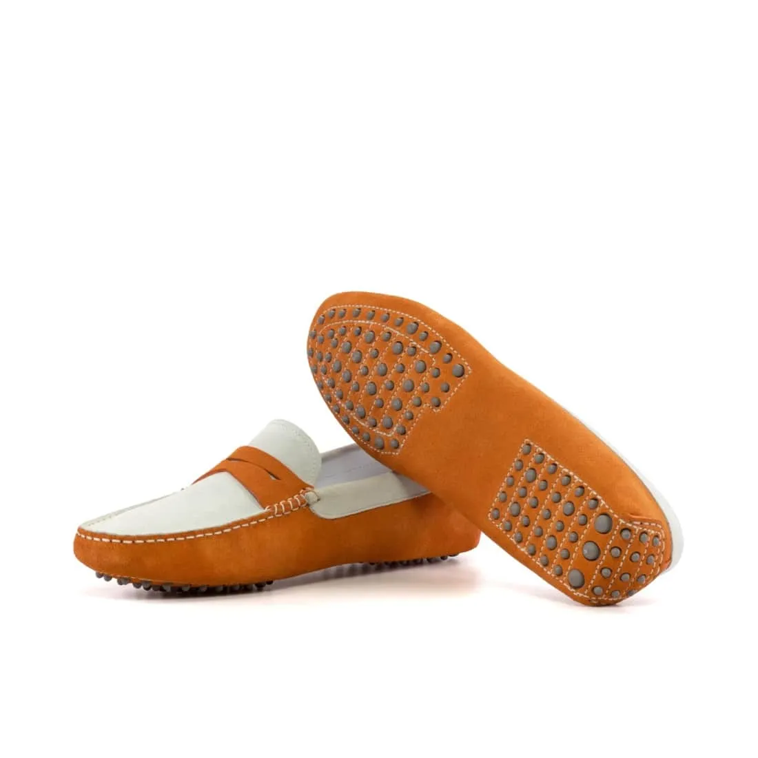 Mocassin Driver en daim blanc et orange