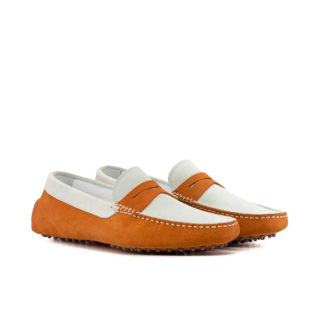 Mocassin Driver en daim blanc et orange