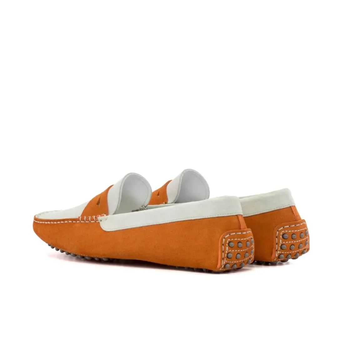 Mocassin Driver en daim blanc et orange