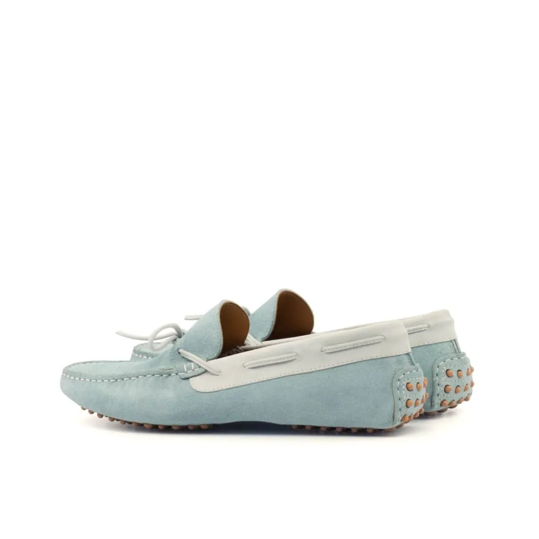 Mocassin Driver en daim bleu ciel et blanc