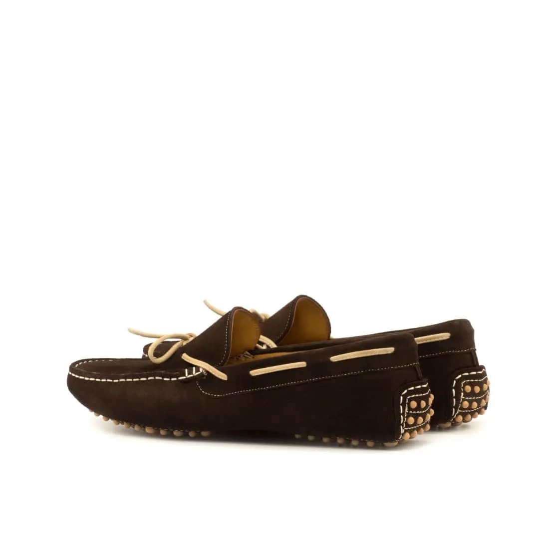 Mocassin Driver en daim marron foncé et beige