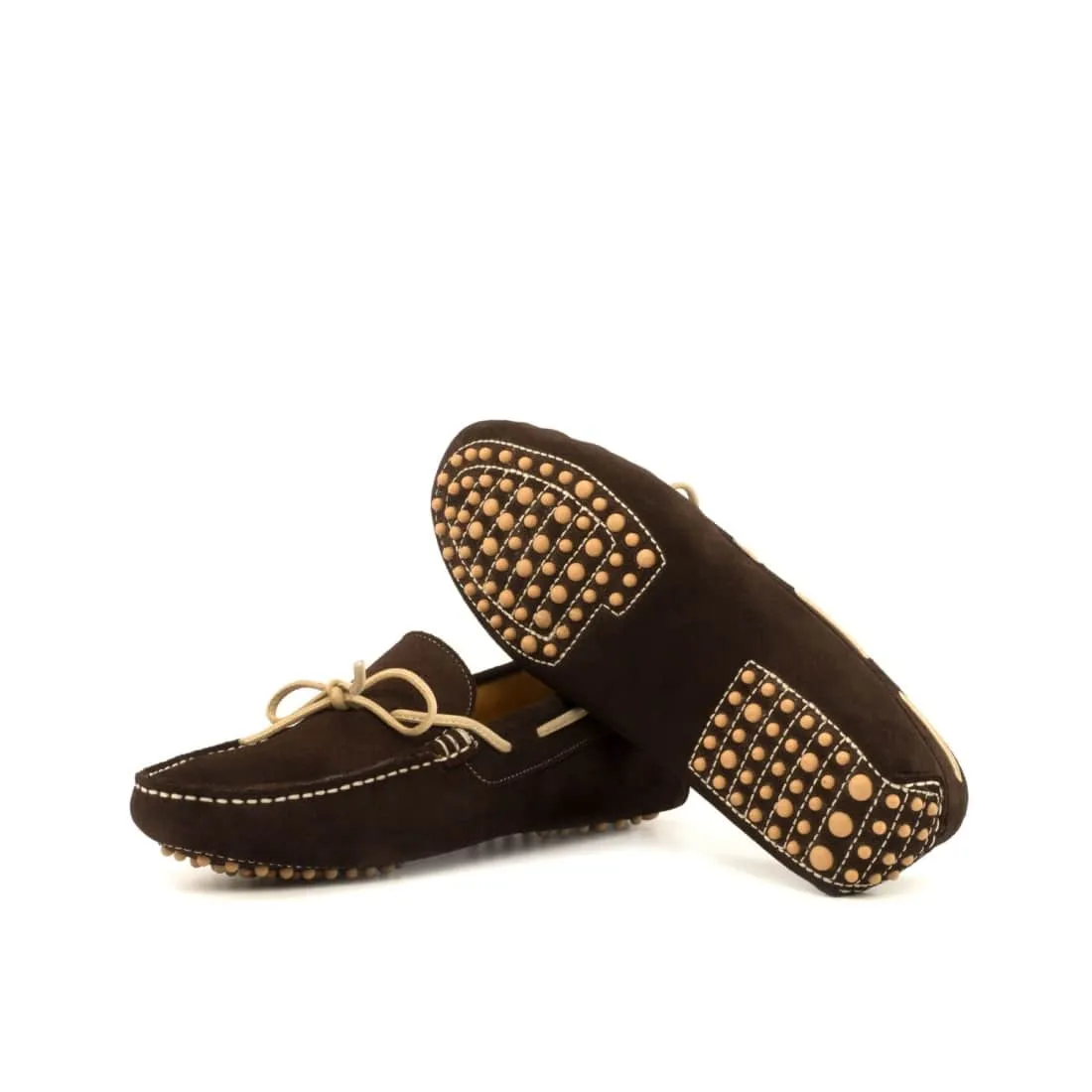 Mocassin Driver en daim marron foncé et beige