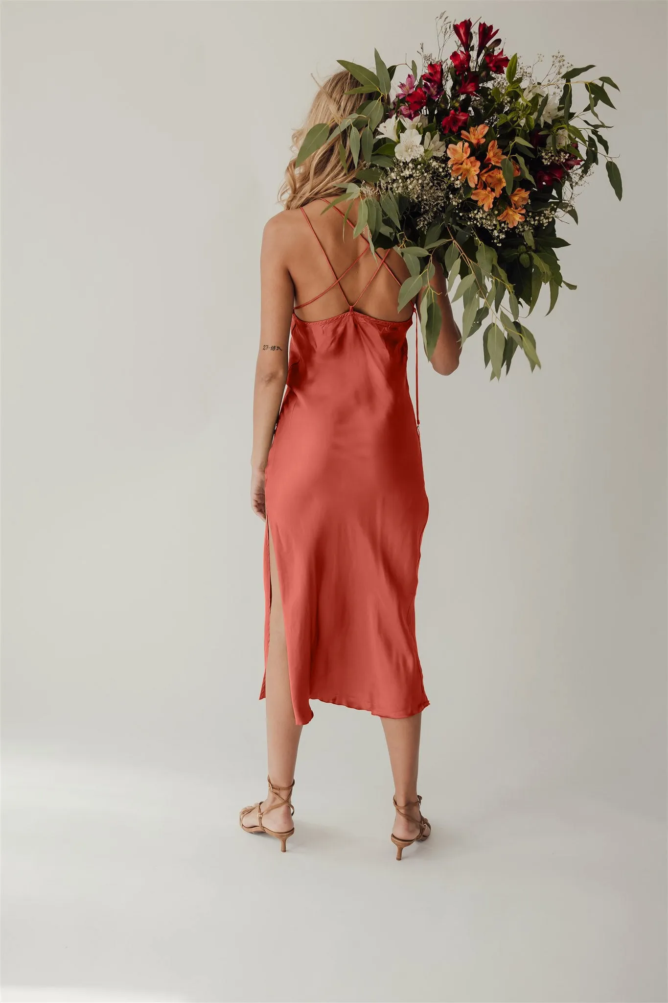 Nairi Satin Slip Midi Dress Sienna