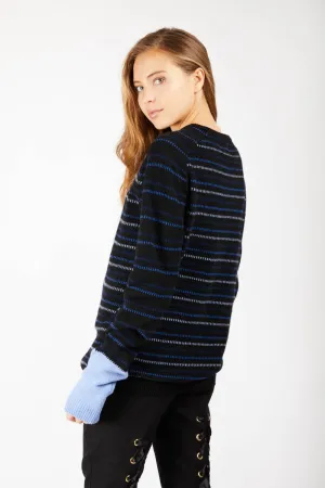 Navy Blue Striped Cashmere Jumper-Extra Large
