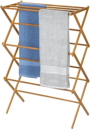 NEW Household Essentials Tall Indoor Folding Wooden Clothes Drying Rack | Dry Laundry and Hang Clothes | Bamboo, Retails $109
