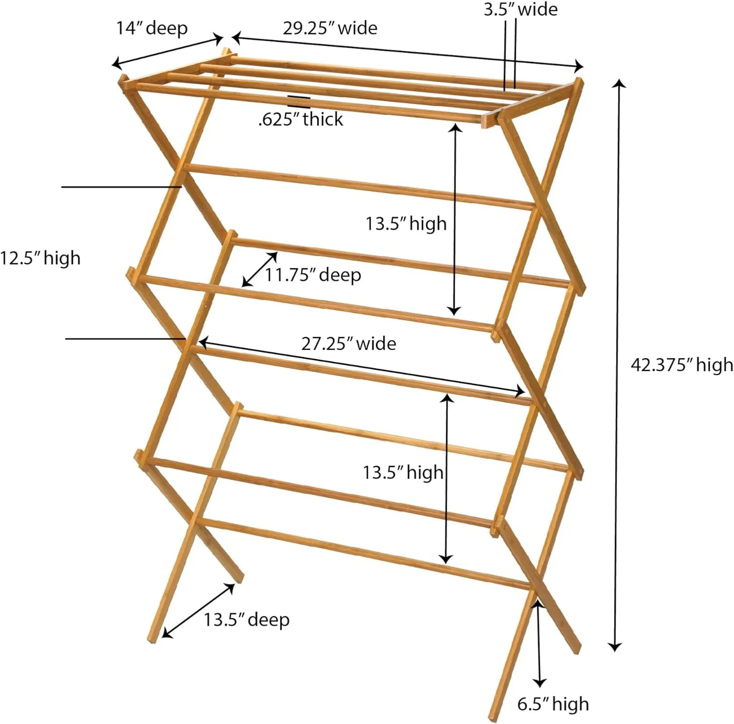 NEW Household Essentials Tall Indoor Folding Wooden Clothes Drying Rack | Dry Laundry and Hang Clothes | Bamboo, Retails $109