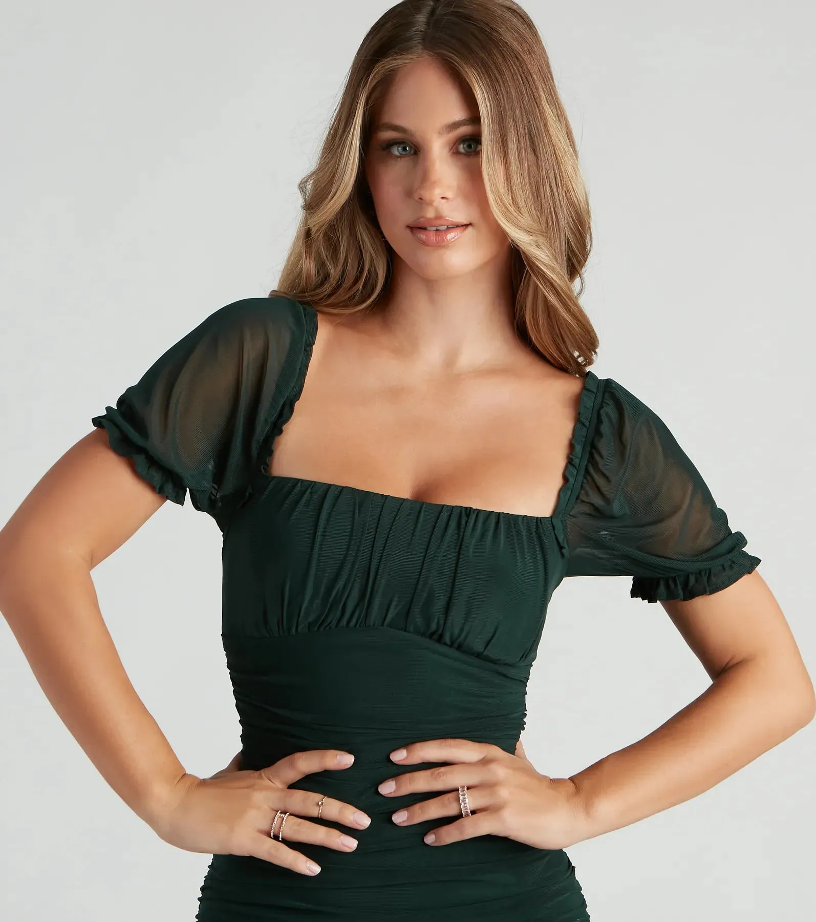 Next Trip Mesh Square Neck Dress