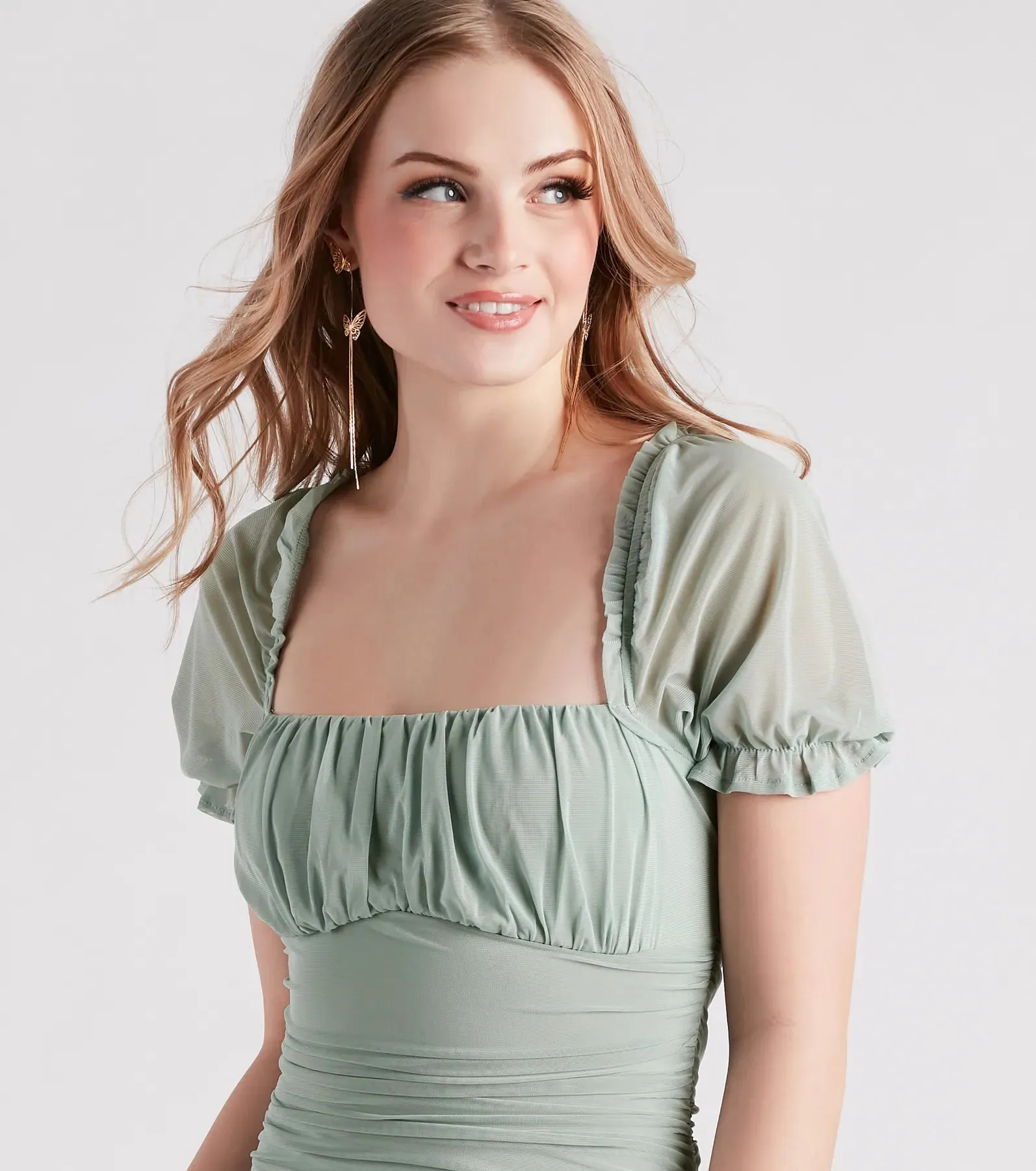 Next Trip Mesh Square Neck Dress