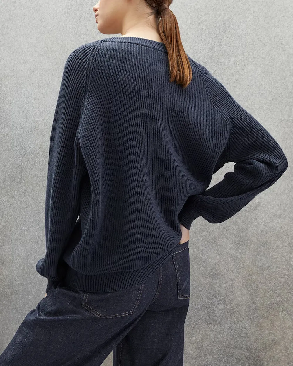 Night Sky Sea Island Cotton Ribbed Knit Top